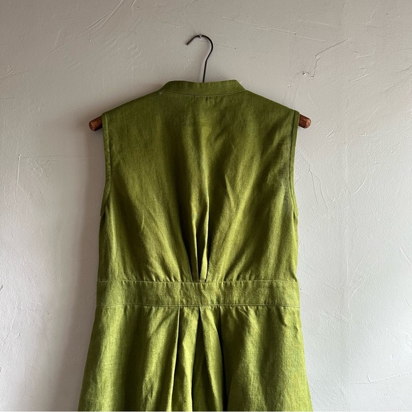 Linenbee sleeveless linen green front button dress - Picture 3 of 7
